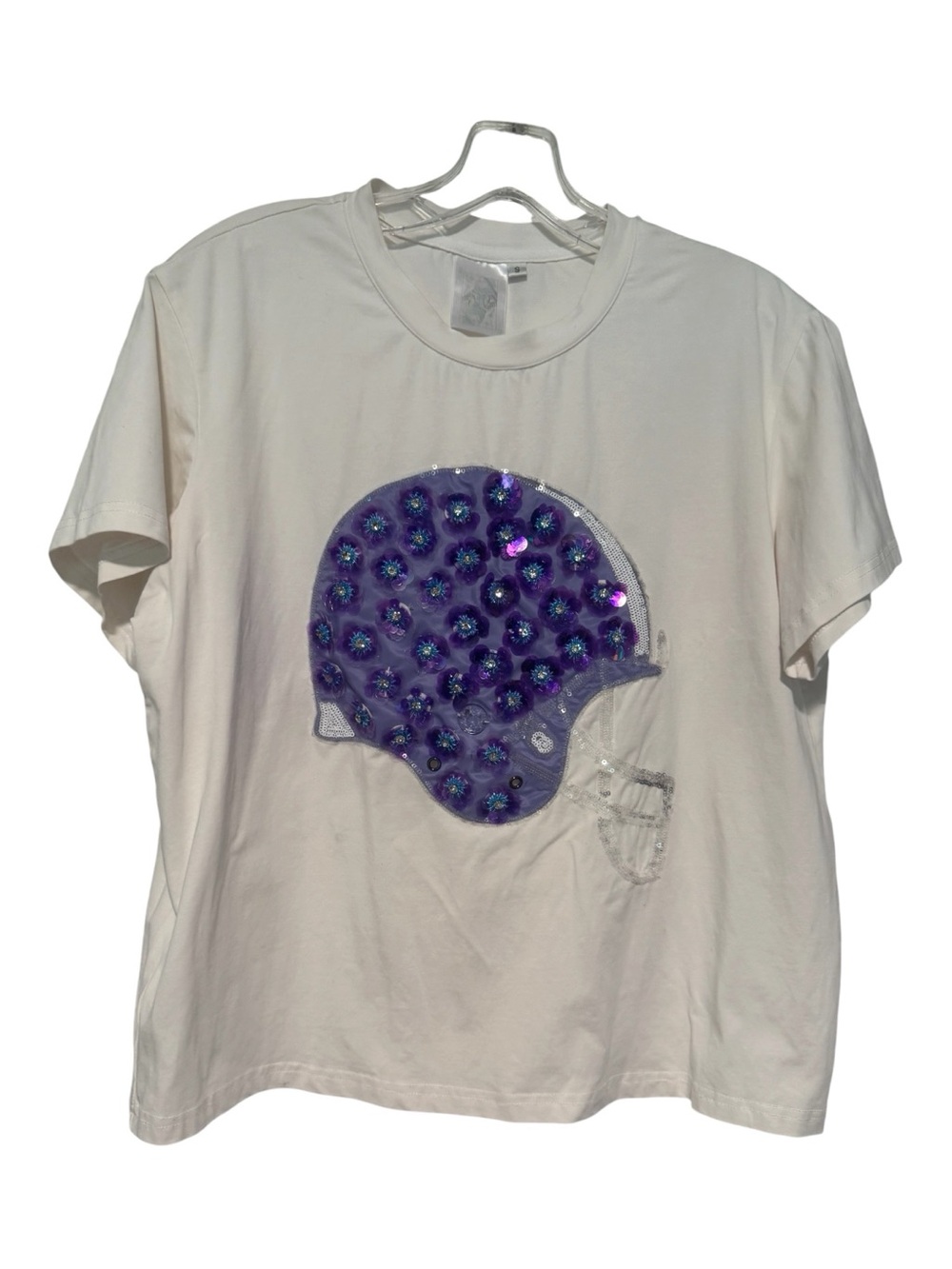 Queen of Sparkles Purple Sequin Football Tee Size Small game day - Picture 2 of 4